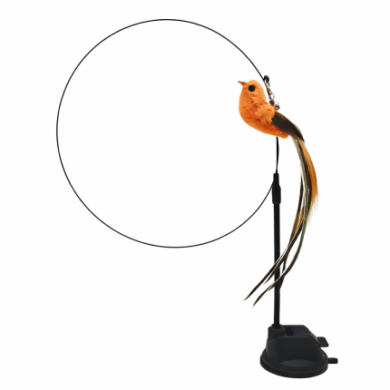 Automatic cat teaser toy with orange feather attachment