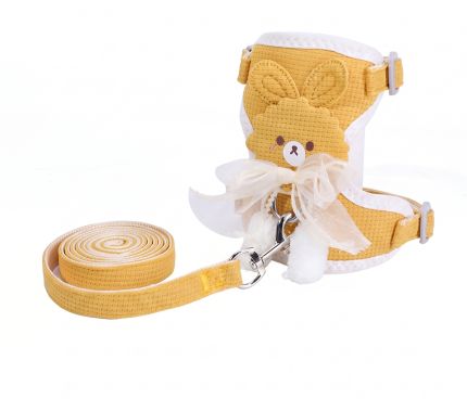 yellow dog harness vest with bow teddy design for small pets