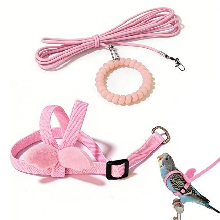 Pink bird harness leash for parrots cockatiel budgie lovebird outdoor flying adjustable